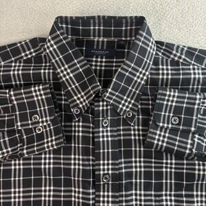 Vintage Burberry London Button Shirt Men L Black White Plaid Nova Check Luxury